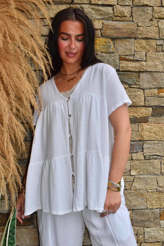 Lina Linen Blend Smock Over Shirt White